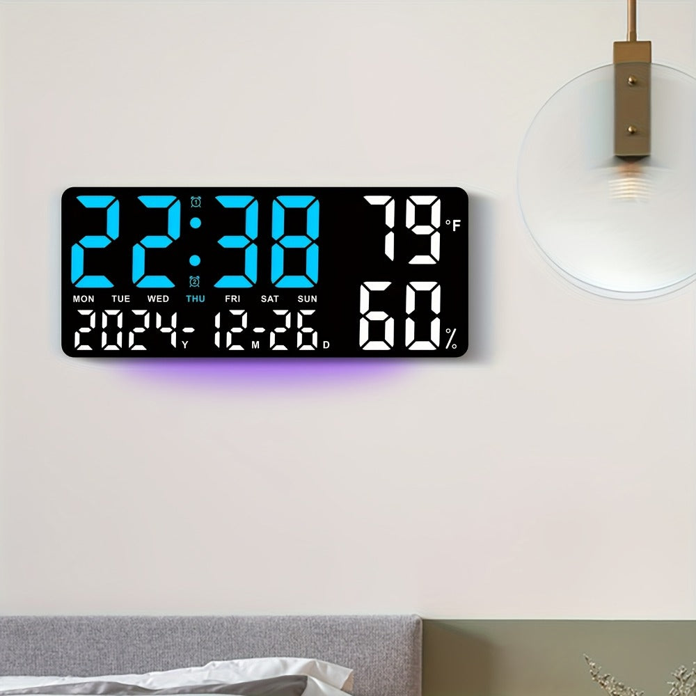 Large LED Wall and Desk Clock with Nine Display Checkouts, Calendar, Temperature and Humidity Readouts