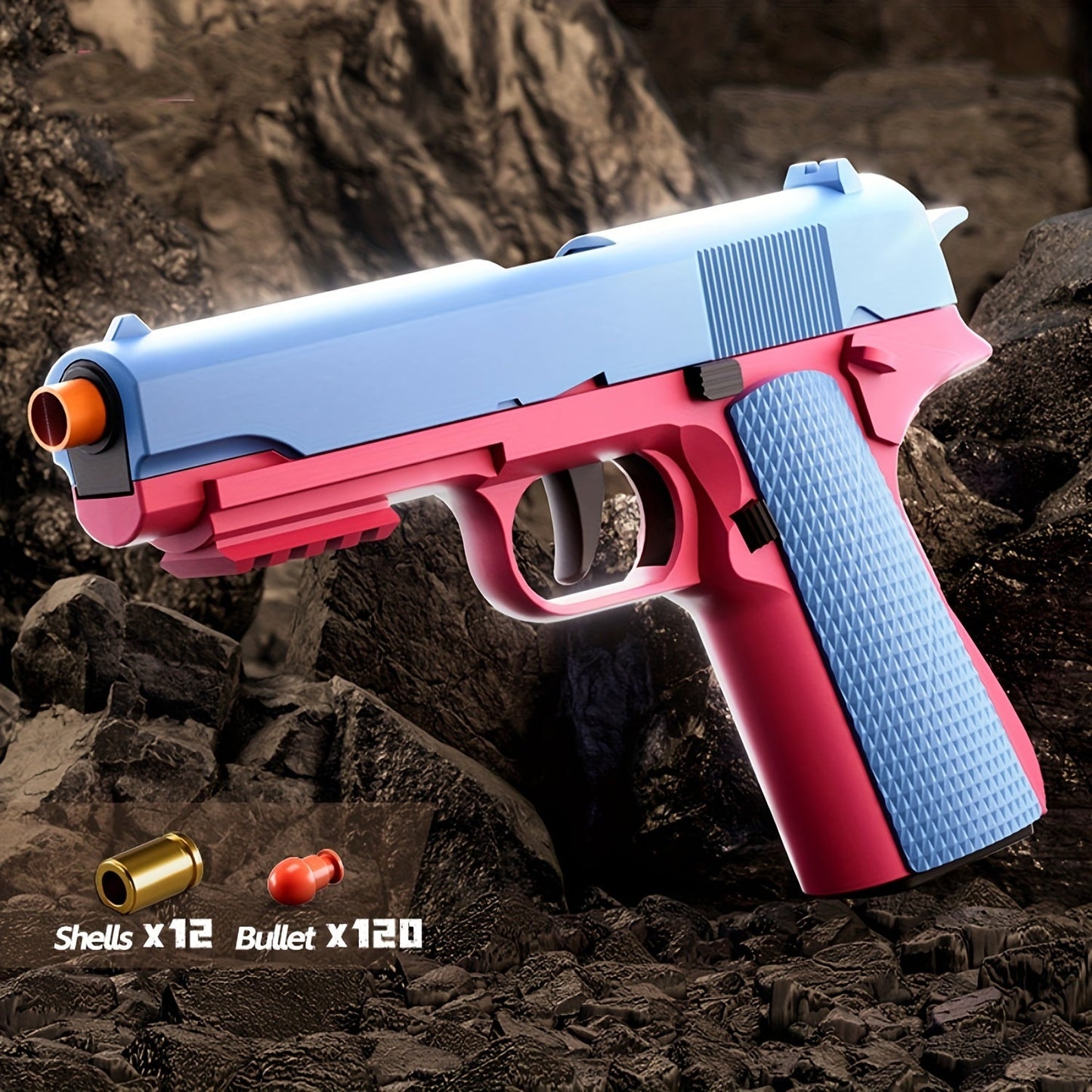 Soft Bullet Toy Gun with 120 Shells & Ejecting Shell System – Semi-Auto Rapid-Fire Pistol for Boys, 2 Magazines, Indoor Outdoor Shooting Game, Birthday Gift for Kids Ages 6+
