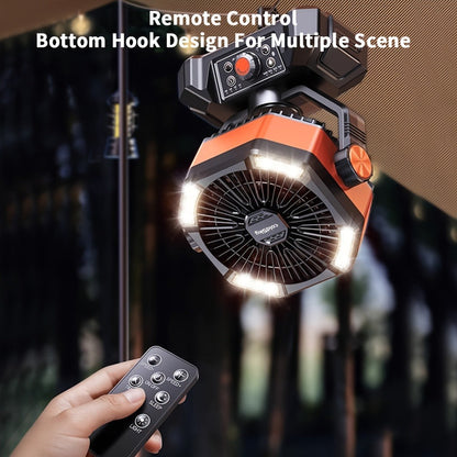 Portable Outdoor Fan 20000mAh USB Rechargeable, Infinite Speed Control Strong Wind Fan with Remote Control, High-Capacity Battery Powered Fan for Camping, Hiking, Job Site and Outdoor Activities