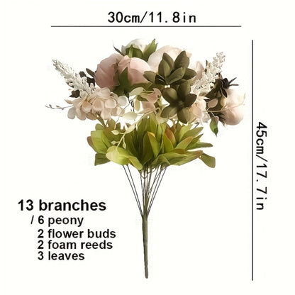 Faux Peonies Hydrangeas Artificial Flowers Vintage Silk Bouquet - Pink Green Mix Floral Centerpiece for Bridal Wedding Home Table Decor Rustic Farmhouse Arrangement