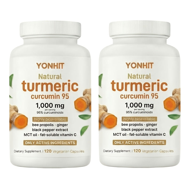 Herbal Supplement with YONHIT Label, Turmeric Curcumin 1000mg per Serving, 120 Vegetarian Capsules, One or Two Bottles