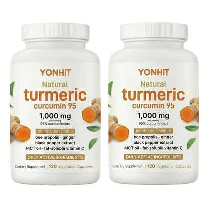 Herbal Supplement with YONHIT Label, Turmeric Curcumin 1000mg per Serving, 120 Vegetarian Capsules, One or Two Bottles