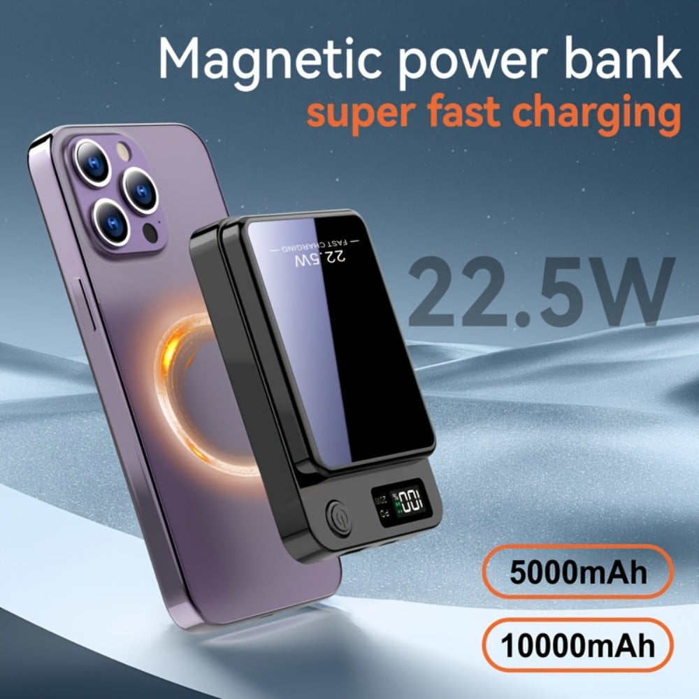 Power Bank Magnetic 10000mAh or 15000mAh with 15W Wireless, 22.5W Wired, USB-C and LED Display