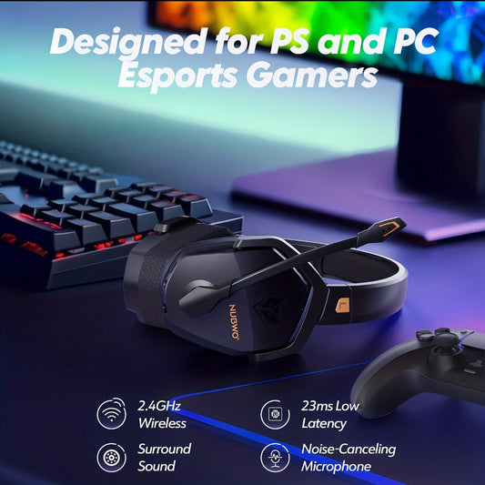 2.4GHz Wireless Gaming Earphones NUBWO G06, 7.1 Surround Sound, 23ms Ultra-Low Latency, 100H Battery, Dual Directional Mic, PC PS5 Console Mobile Compatible, Bluetooth & Wired Modes, Black