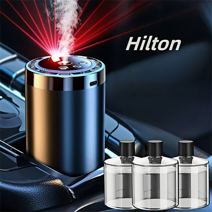 4-in-1 Car Air Freshener Diffuser with Starry Sky Projection – Aromatherapy Humidifier Dynamic Ambient Light, USB Powered, Hilton Cologne Ocean Scents, Fits All Cars | 1 or 3 Bottle Bundle