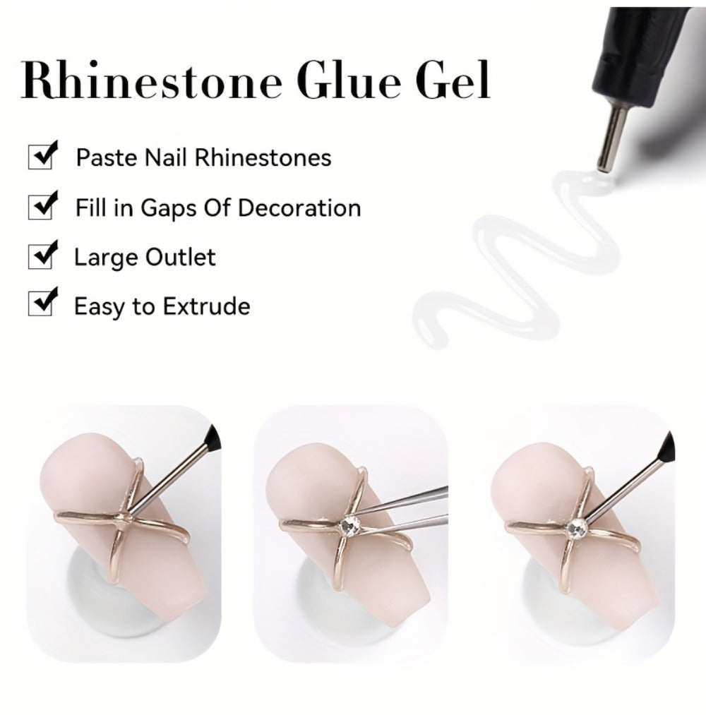 Nail Rhinestone Adhesive Gel 2pcs 0.34oz Clear Sticky Glue for 3D Nail Art Gems Charms Crystals Drill Jewelry - Long Lasting Precision Tip Nail Decoration Glue for Women DIY Home Salon