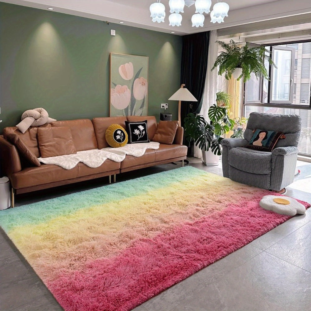 Area Rug Gradient Polyester Plush Mat in Seven Colors and Three Machine-Washable Room Sizes