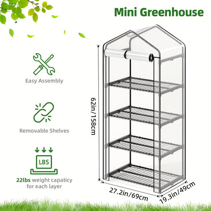 Three- or Four-Tier Portable Garden Greenhouse with Iron Frame and PE Cover in Six Configurations