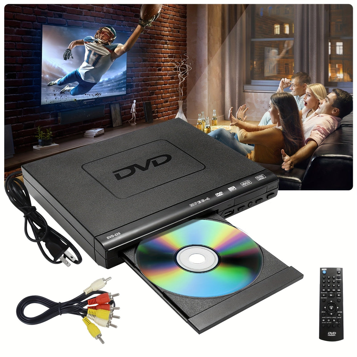 1080P Full Region DVD Player for Elderly, HD AV Output USB Direct Read Smart Error Correction, Easy Home DVD Player with Remote Control, Supports DVD CD VCD SVCD & USB Flash Drive