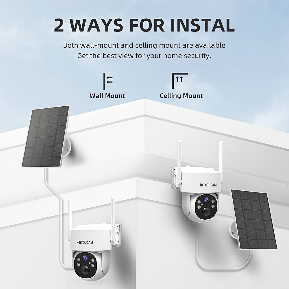 Solar PTZ Security Camera Outdoor 4K Wireless – 360° Pan Tilt Zoom, PIR Motion Detection Alarm, Full Color Night Vision, Two-Way Audio, SD & Cloud Storage, Easy Install WiFi Camera