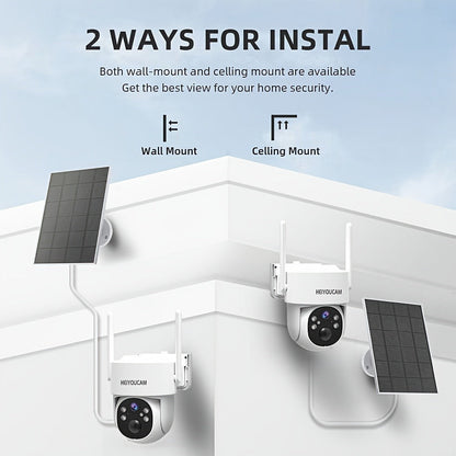 Solar PTZ Security Camera Outdoor 4K Wireless – 360° Pan Tilt Zoom, PIR Motion Detection Alarm, Full Color Night Vision, Two-Way Audio, SD & Cloud Storage, Easy Install WiFi Camera