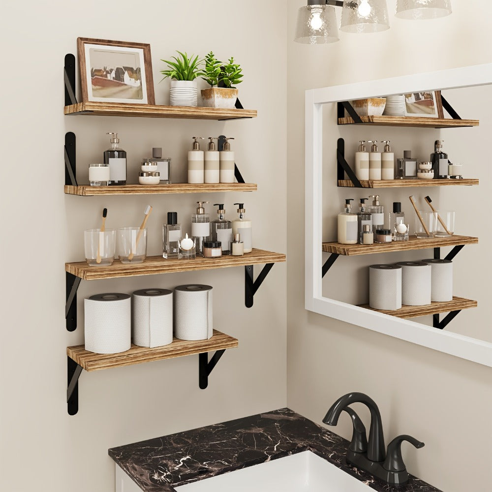Floating Shelves Wall Mounted 4-Pack, Decorative Wall Shelves for Bedroom, Living Room, Bathroom & Plants