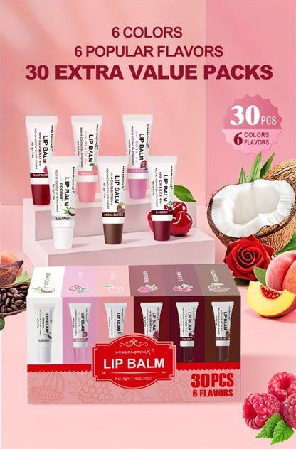 30-Piece Lip Gloss Gift Box Set — 6 Glossy Shades Moisturizing Waterproof Anti-Transfer Liquid Lipstick, High-Shine Long-Lasting Lip Color for Women, Pink Gift Box