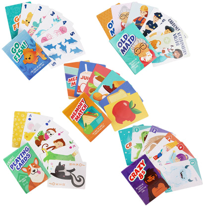 Kids Card Game Bundle with Go Fish and Old Maid Decks, Optional Memory Match Third Deck, Ages 4 Plus in English