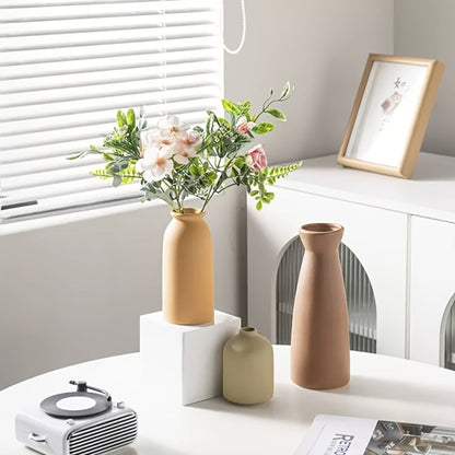 Boho Ceramic Vase Set 3pcs - Matte Nordic Minimalist Geometric Floral Design for Home Decor, Living Room, Entryway, Bookshelf & Bathroom Vanity, Modern Bohemian Decorative Vases, Holiday Gift