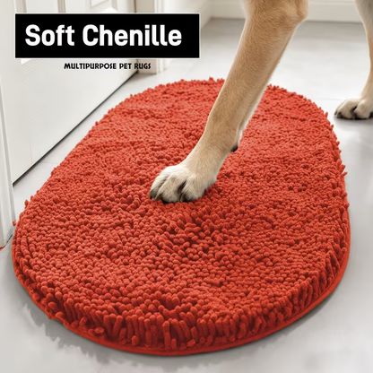Indoor Door Mat in Chenille, Gingham Dog Paw Entryway Rug in Rectangular or Oval Shapes for Home Entrances
