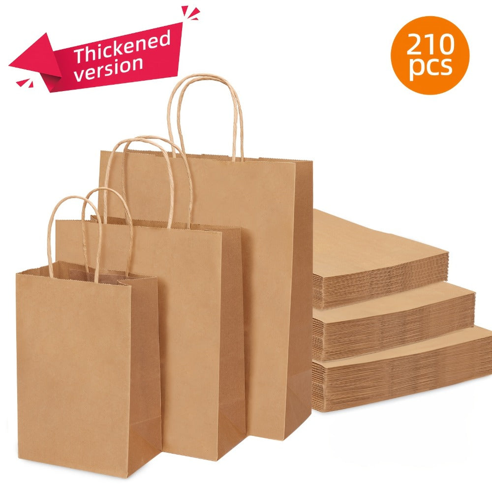 Kraft Paper Gift Bags with Handles in 75, 90, 120 or 210-Piece Mixed-Size Checkout Options