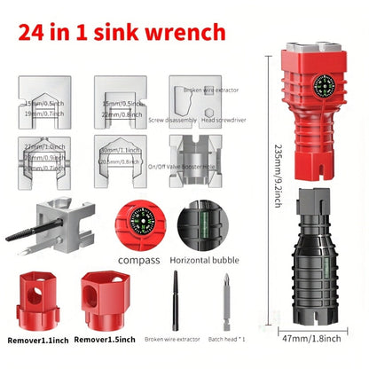 18-in-1 Sink Wrench and Plumbing Tool Kit with Multi-Position Head for Faucet and Basin Hardware Access