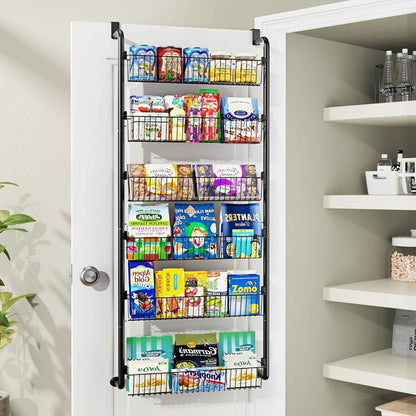 Over the Door Pantry Organizer 6-Tier & 8-Tier Metal Hanging Spice Rack | Back of Door Storage for Kitchen Pantry Laundry Bathroom | Versatile Door Mounted Seasoning Rack in Black & White