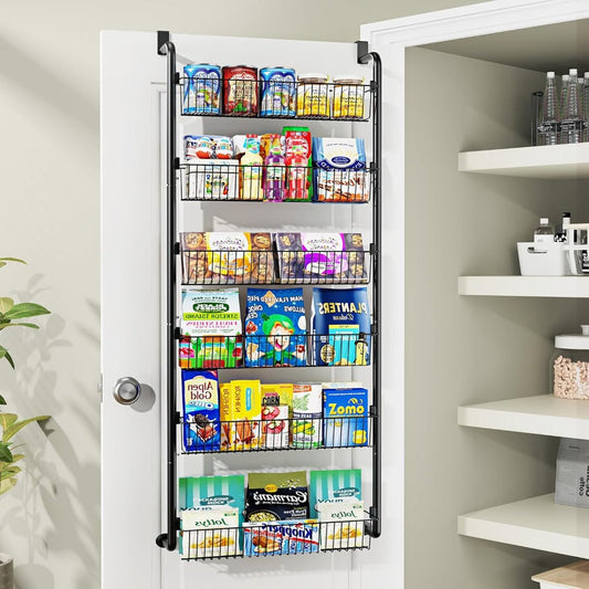 Over Door Pantry Storage Organizer 6 or 8-Tier Metal Spice Rack in Black or White for Kitchen Use