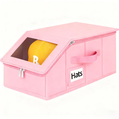 Hat Storage Box for Baseball Caps – Stackable Cap Organizer for Closet, Holds Up to 30 Caps, Freestanding Hat Boxes for Women & Men | 1pc & 2pcs Pack in Gray, Black & Pink