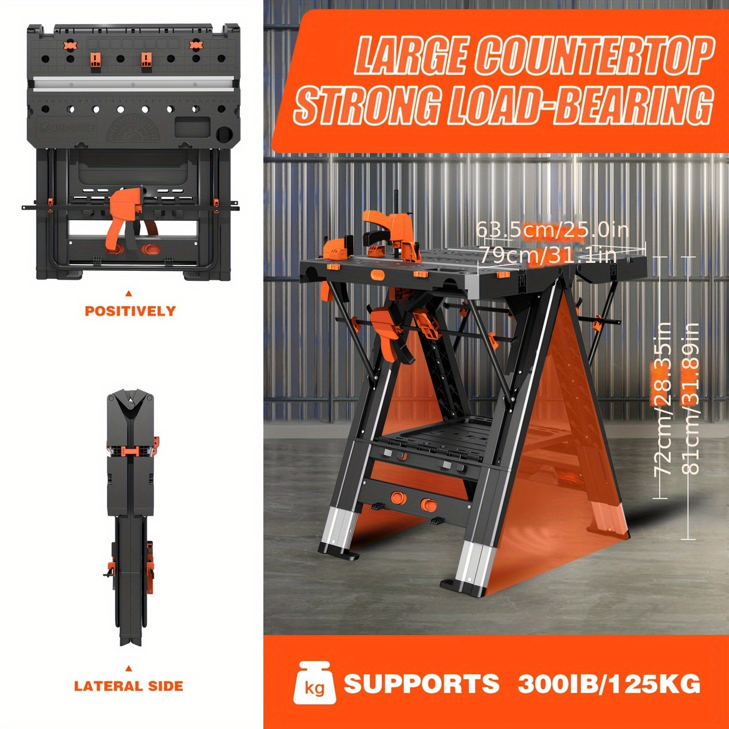 Collapsible Workbench Folding Work Table 31"x25"x32", Height-Adjustable Portable Worktable with 4 Woodworking Clamps, 4 Connecting Blocks, Precision Scale & Protractor