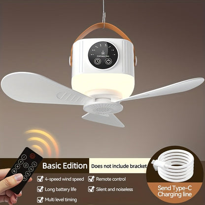 Portable Fan, USB-Powered Hanging Tent Model with Remote Control, LED Light and Optional Triangular Stand