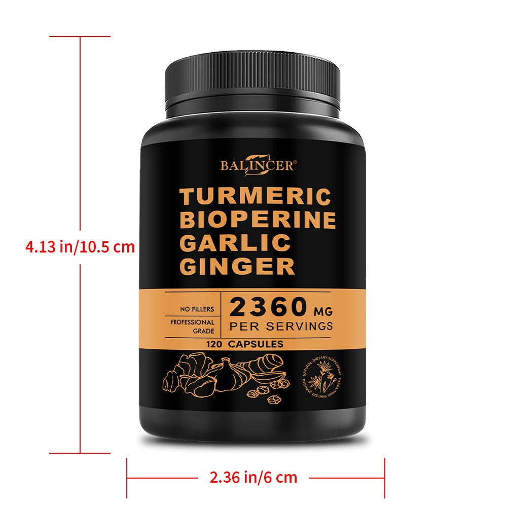 Herbal Supplement with BALINCER Label, Turmeric Bioperine Garlic Ginger 2360mg per Serving, 120 Capsules