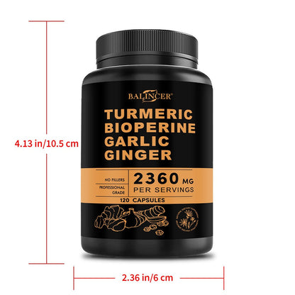 Herbal Supplement with BALINCER Label, Turmeric Bioperine Garlic Ginger 2360mg per Serving, 120 Capsules