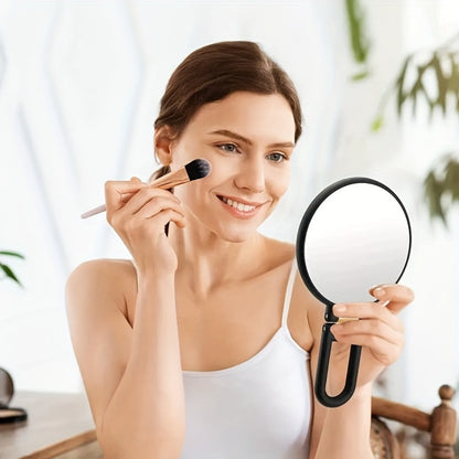 Makeup Mirror Dual-Sided 1X and 50X Handheld Round Compact with Folding 360° Handle in Black or White