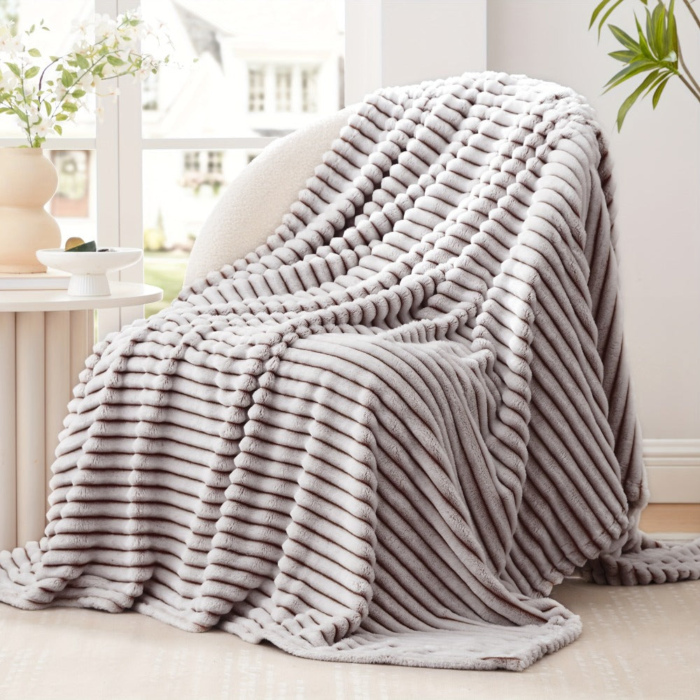 Jacquard Knit Checkered Blanket – Soft Cozy Fluffy Plaid Throw for Couch, Bed & Sofa, All Seasons, 4 Colors, Throw to King Size