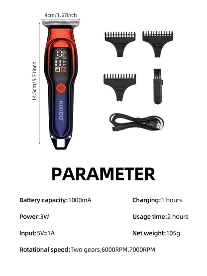 Hair Clippers & Trimmers KIKIDO KK-A2 T-Blade Model with LCD Display, USB Charging and Three Guide Combs