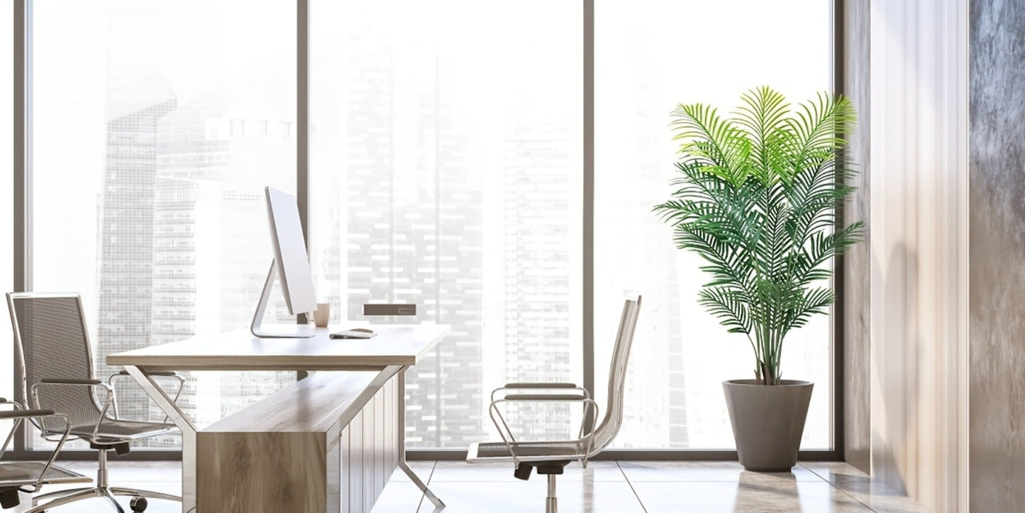 Artificial Areca Palm Tree in 4, 5 or 6-Foot Heights with Frond Count and White Planter Options