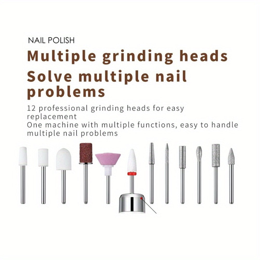 Electric Nail Drill Cordless USB Rechargeable Pen with Bit and Sanding Band Set in Gold or White