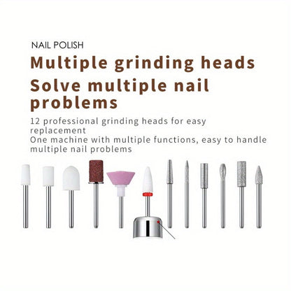 Electric Nail Drill Cordless USB Rechargeable Pen with Bit and Sanding Band Set in Gold or White