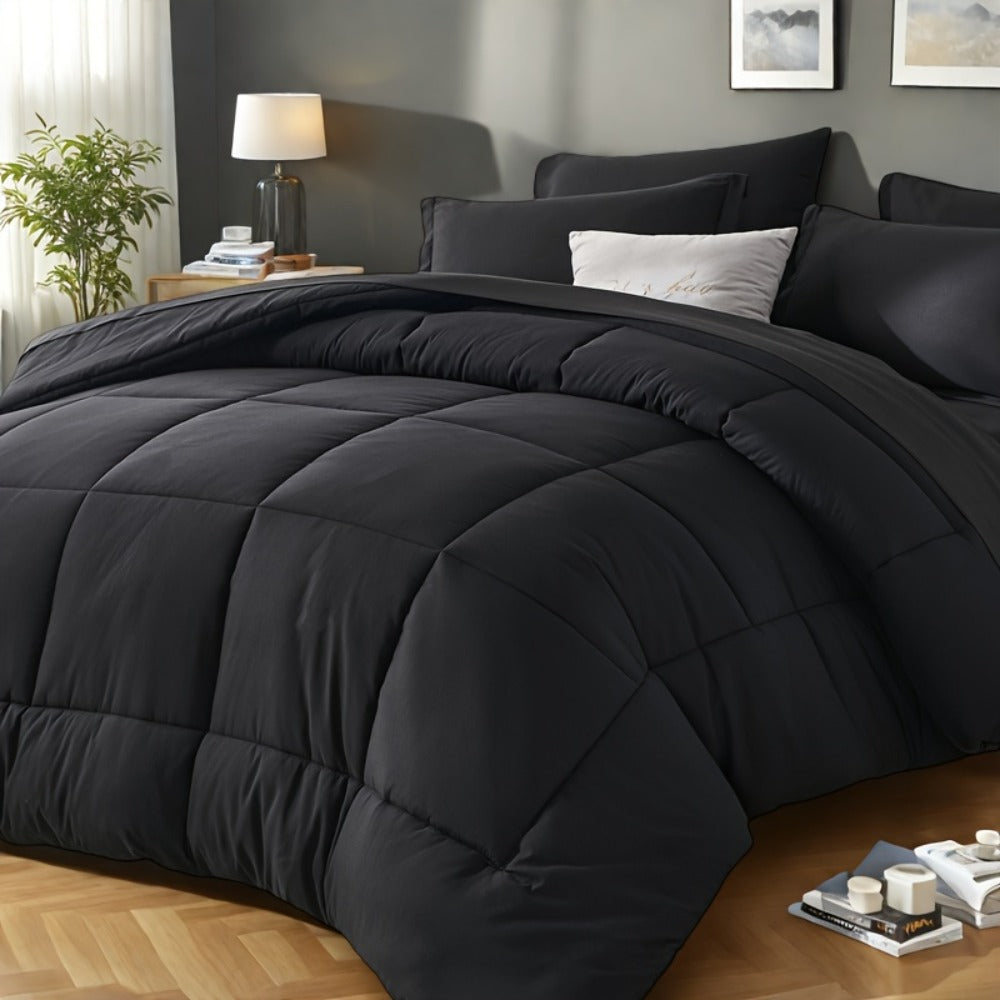 Comforter Set Soft Breathable Microfiber Bed in a Bag with Fitted Sheet Flat Sheet Pillowcases & Shams – All Season Fluffy Checkered Bedding Set Twin Full Queen King
