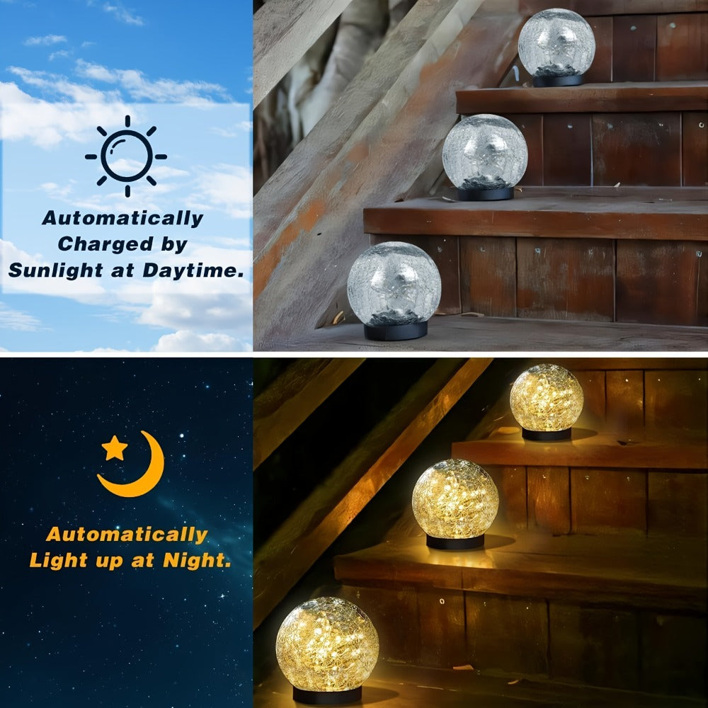 Solar Cracked-Glass Globe Garden Lights, Four-Piece Set in Warm White or Mixed Color Selections