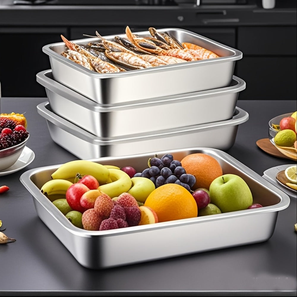Food Storage Containers Five-Piece Square Stainless Steel Set with Flip-Top Lids and Stackable Design