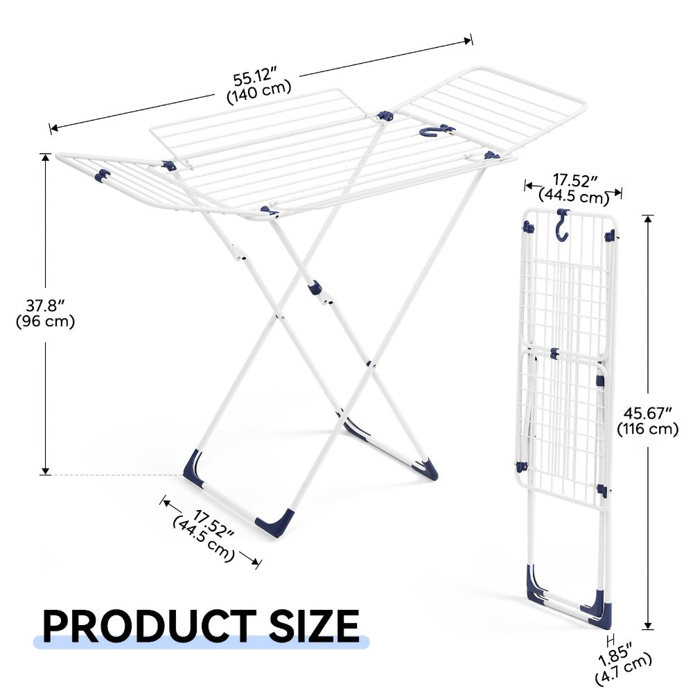 White Four-Wing Folding Clothes Drying Rack with X-Frame, Freestanding Laundry Bars and 55.1 x 37.8-Inch Layout