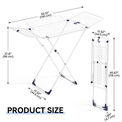 White Four-Wing Folding Clothes Drying Rack with X-Frame, Freestanding Laundry Bars and 55.1 x 37.8-Inch Layout
