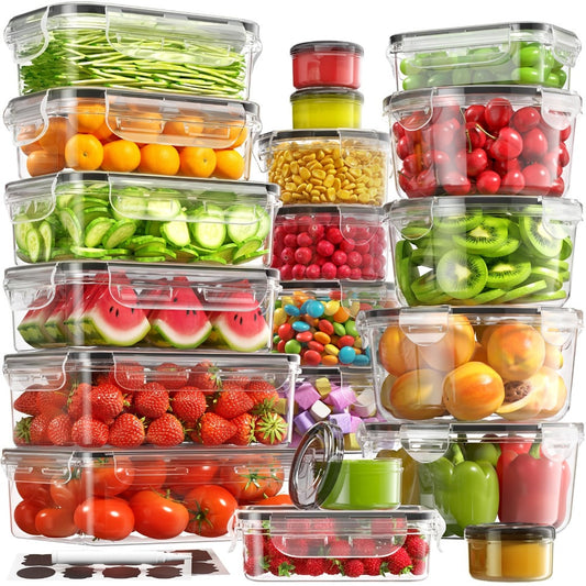 Airtight Food Storage Container Set 16/28/48 Pcs with Secure Lids, Sealed Plastic Containers for Pantry Organization, Kitchen, Travel & Outdoor Picnics – Includes Labels & Markers