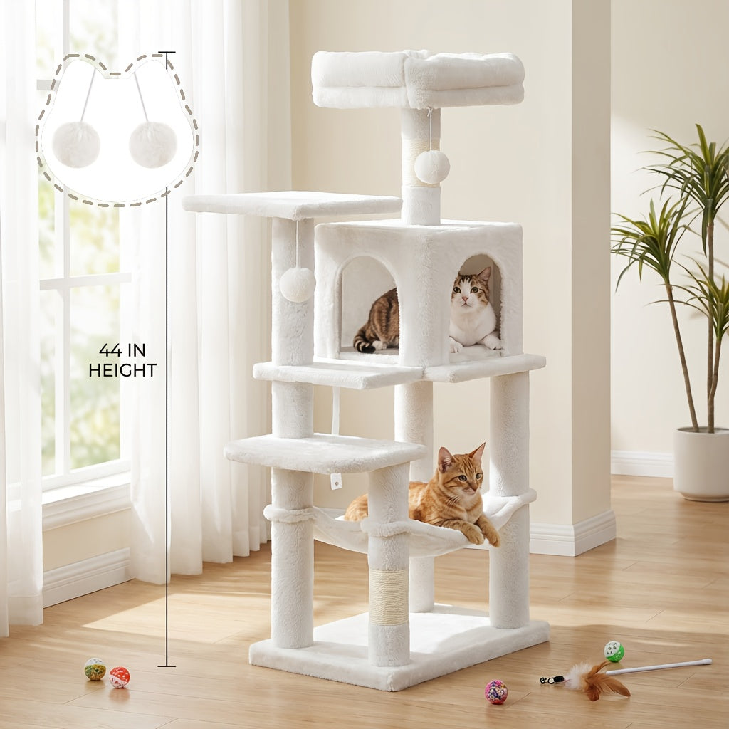 44- or 66-Inch Cat Tree Condo with Cave, Hammock, Raised Platforms and Four Color Options for Indoor Cats