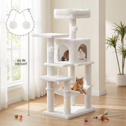 44- or 66-Inch Cat Tree Condo with Cave, Hammock, Raised Platforms and Four Color Options for Indoor Cats