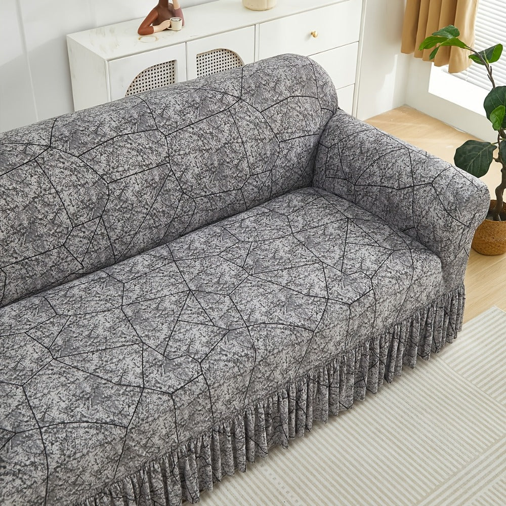 Sofa Cover Modern Printed Hem Skirt Slipcover with Elastic Stretch for Single to 4-Seater Sofas