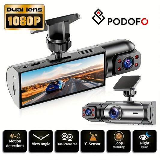 Dual Lens Dash Cam Front and Inside 1080P - Infrared Night Vision, Loop Recording, 3.16" IPS Screen, Wide Angle, Car Dashboard Camera with Rear Cabin View