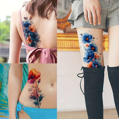 Temporary Tattoos GLARYYEARS 45-Sheet Watercolor Floral Set with 12 Large and 33 Small Designs for Arm, Wrist and Shoulder