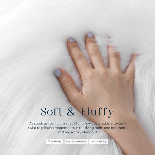 Faux Fur Throw Pillow Covers Pack of 2 – Luxury Soft Fluffy Decorative Cushion Covers for Couch Bed Sofa, Pet Friendly, Zipper Closure