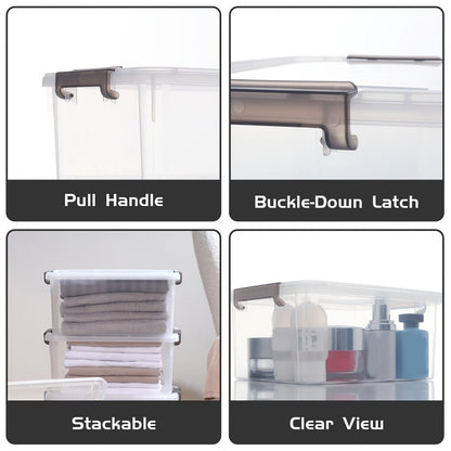 Clear Stackable Storage Boxes with Lids 6-Pack 16.9 Quart, Plastic Lockable Organizer Bins with Latches for Shelves, Closet, Home & Office Clutter Organization Containers