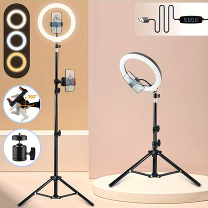43-Inch Stand LED Ring Light with Phone Holder USB Powered Portable Circle Fill Light for Photography Video Recording Streaming Makeup Selfie Outdoor Studio Lighting