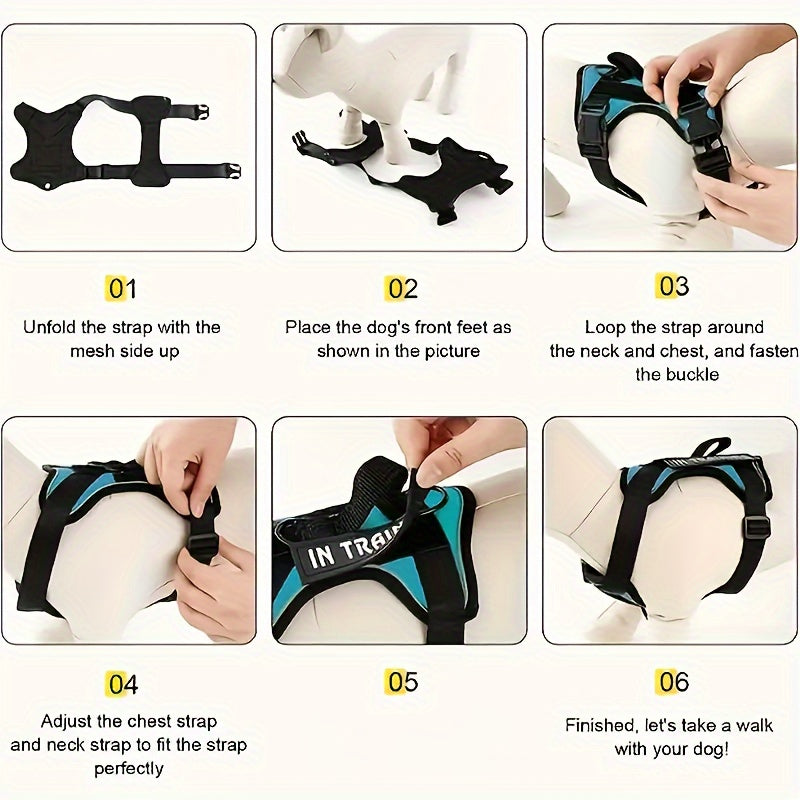 Five-Patch Dog Vest Harness in Black, Red, Rose Red, Grey or Green with XS-to-XL Sizes Pictured